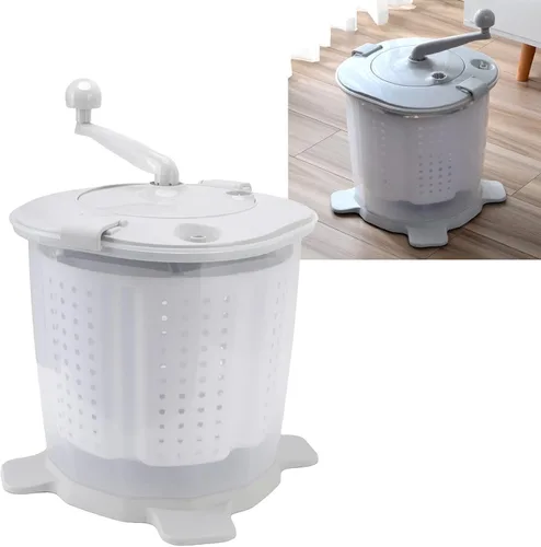 Vista 9 de Lavadora de manivela, lavadora manual no eléctrica con cesta desmontable y velocidad de giro de 1200 rpm, arandelas portátiles para camping