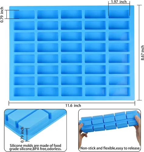 Vista 2 de 2 paquetes de 40 cavidades estrechos moldes rectangulares de chocolate/moldes de caramelo de silicona/para moldes de dulce de azúcar, trufas