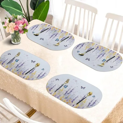 Vista 6 de Buteterfly - Juego de 2 manteles individuales con diseño ovalado, impermeables, lavables, resistentes al calor, decoración del hogar, cocina