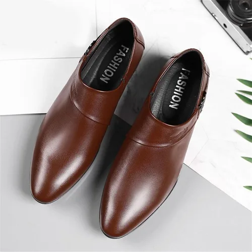 Vista 6 de Zapatos de vestir de esmoquin de cuero para hombre clásicos sin cordones formales estilo Oxford a la moda casual de cuero puntiaguda antideslizante