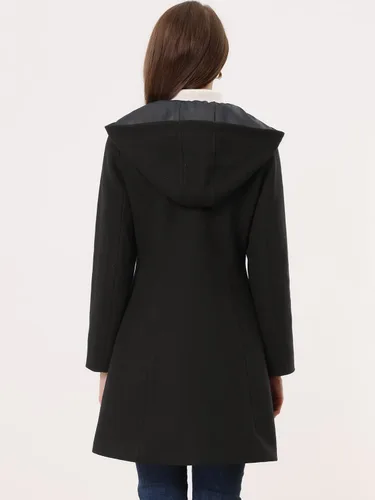Vista 4 de Allegra K Abrigo largo de invierno para mujer, con capucha, a medio muslo