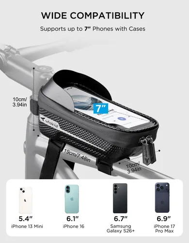 Vista 6 de whale fall Bolsa de marco de bicicleta impermeable, carcasa dura 3D Eva, soporte para teléfono de bicicleta, bolsa de tubo superior de bicicleta