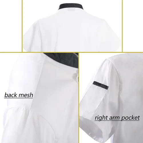Vista 7 de Chaqueta de chef unisex de doble botonadura con espalda completa, ligera, con costuras de color, uniforme de chef