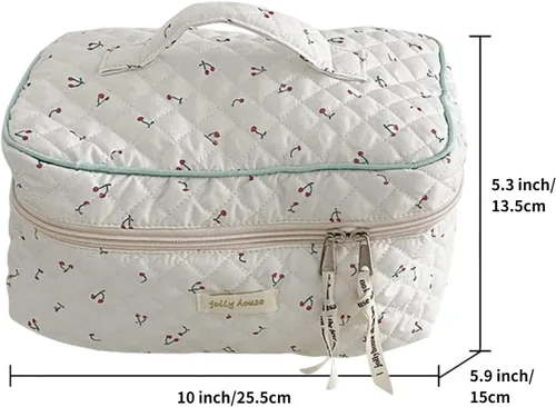 Vista 2 de Bonita bolsa de cosméticos kawaii de viaje, de algodón, organizador de maquillaje con asa, bolsa de aseo para mujeres, adolescentes y niñas, Cereza