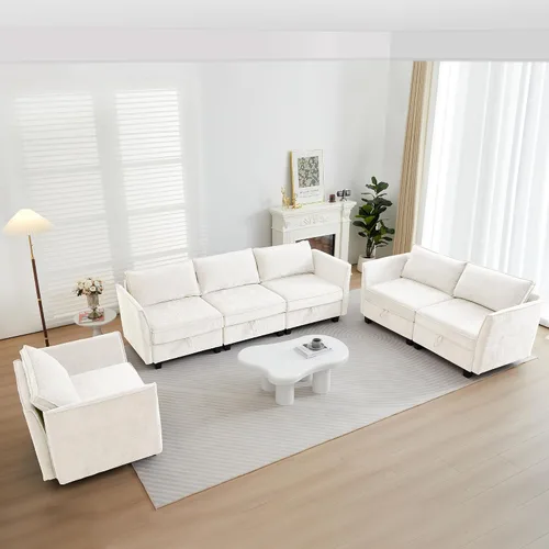 Vista 21 de ORRD Juego de sofá modular esquinero de gran tamaño, sofá convertible en forma de L con almacenamiento, sofá modular de 8 plazas con otomanas y Beige