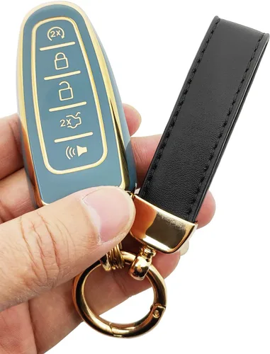 Vista 4 de Funda para llavero de TPU para Ford Explorer Edge Flex Taurus Expedition Focus Lincoln MKS MKT MKX Navigator Key Fob Azul