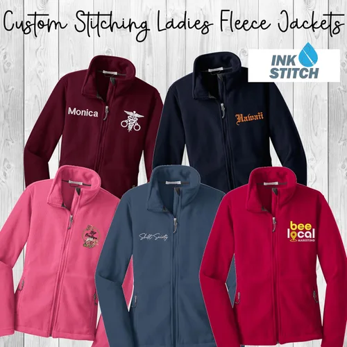 Vista 8 de INK STITCH - Chaquetas de forro polar bordadas L217 para mujer, con costuras personalizadas y multicolor