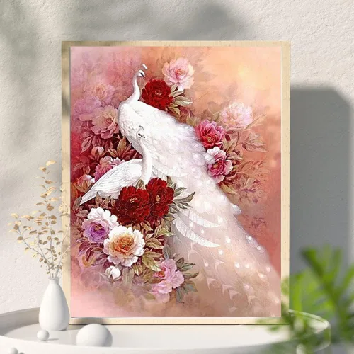 Vista 3 de Kits de pintura de diamantes grandes de 15 x 19 pulgadas, diseño cuadrado de pavo real 5D, punto de cruz, pintura familiar por números, adultos
