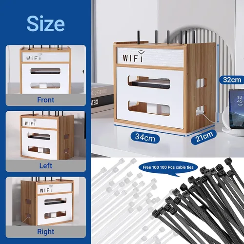 Vista 6 de Catekro Caja de almacenamiento para enrutador WiFi, gabinete WiFi para ocultar el enrutador y el módem, caja decorativa para oficina y hogar