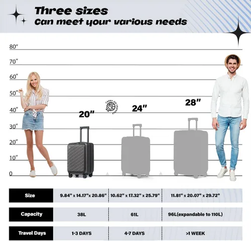 Vista 3 de AnyZip Maletas de equipaje con ruedas giratorias PC+ABS Hardshell TSA Lock, gris oscuro