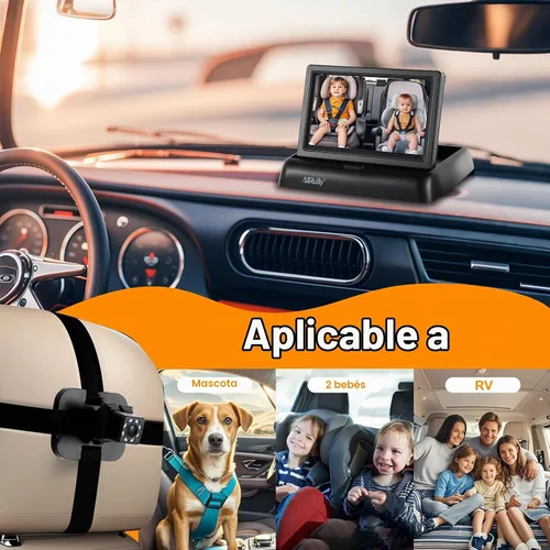 Vista 7 de Cámara de Monitoreo para Coche de Bebé AllRuby, Espejo de Coche para Bebé, para Puertos USB/USBC/Encendedor de Cigarrillos, Vista Amplia y Clara
