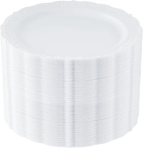 Vista 7 de Upassion 100 Piezas Platos de Plástico Transparente - Platos Desechables Transparentes para Cena de 7.5 Pulgadas - Platos Desechables Duros Premium
