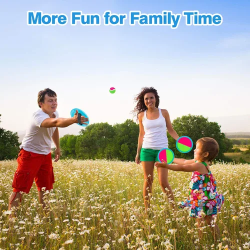 Vista 6 de Juegos al aire libre, juego de lanzamiento y pelota con 6 paletas y 3 pelotas, juegos de patio perfectos para niños de 4 a 8 años, regalos de Pascua