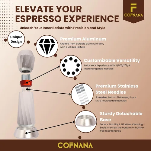 Vista 2 de WDT Tool Espresso - Herramienta agitadora profesional de espresso - Distribuidor de espresso de aluminio premium - Herramienta de distribución