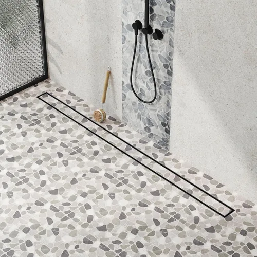 Vista 9 de Neodrain Drenaje de ducha lineal de 18 pulgadas con rejilla de inserción de azulejos, desagüe de suelo de ducha rectangular de acero inoxidable