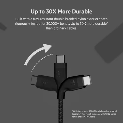 Vista 2 de Belkin BoostCharge Pro Flex Cable trenzado USB-C a USB-C (3M/10FT), cable de carga rápida USB-IF para iPhone 16 Series, MacBook Pro, iPad Pro