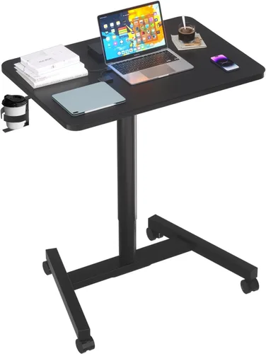 Vista 13 de Escritorio móvil de pie de 28 pulgadas, escritorio ajustable para computadora, escritorio de pie portátil con ruedas bloqueables, mesa rodante