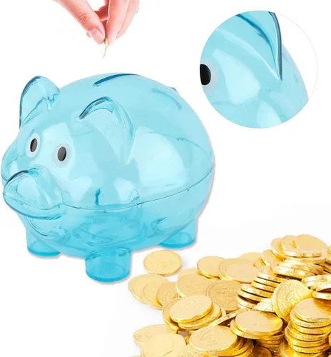 Vista 6 de Omabeta Banco de dinero de plástico para cerdos, caja de ahorro, alcancía, bonita alcancía, caja de dinero de plástico para niños, niñas, decoración