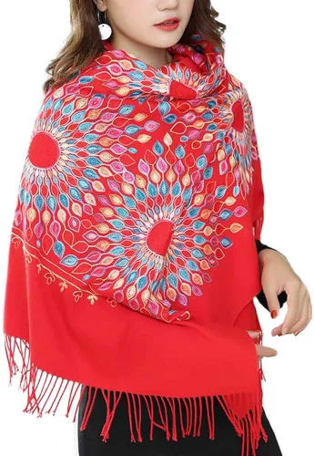 Vista 2 de Urban CoCo Bufanda bordada de gran tamaño con borlas para mujer