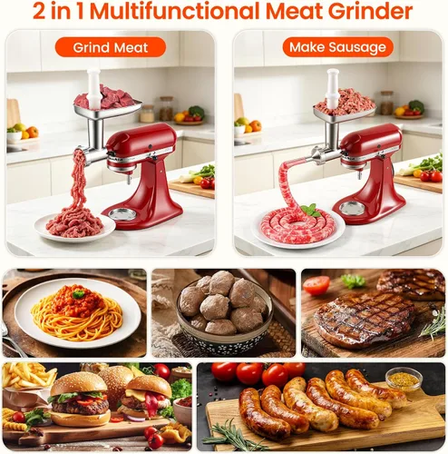 Vista 5 de KINGEAGLE - Accesorio para molinillo de alimentos para mezcladores KitchenAid, juego de accesorios para picadora de carne de acero inoxidable apto