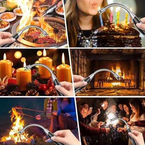 Vista 6 de AT-Mizhi Encendedor eléctrico - Encendedor de cuello largo recargable con linterna LED para velas, camping y barbacoa