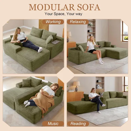 Vista 7 de Sofá modular Cloud de 108 pulgadas, moderno sofá deshuesado con otomana móvil, sofá modular de asiento profundo, sofás esquineros de pana para sala