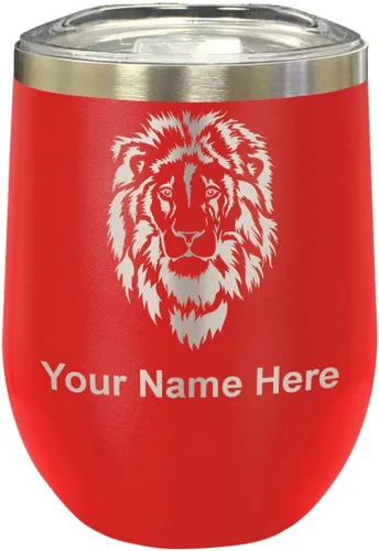 Vista 30 de LaserGram Vaso de vino de acero inoxidable de doble pared, cabeza de león, grabado personalizado incluido (negro)