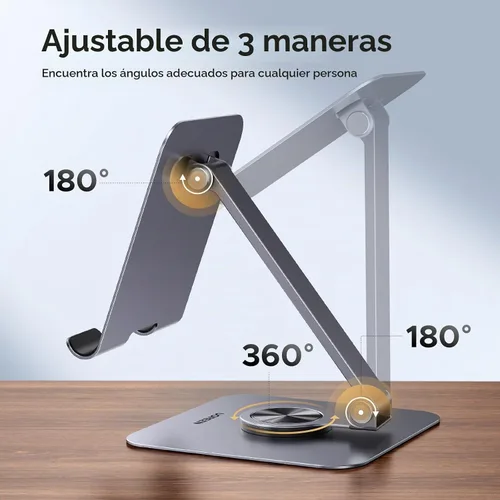 Vista 3 de UGREEN Soporte para tablet para escritorio con base giratoria de 360°, soporte de aluminio ajustable de múltiples ángulos, accesorios para el hogar
