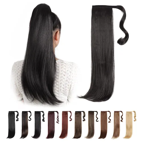 Vista 35 de Extensiones de cabello para cola de caballo, extensión de cola de caballo roja de 16 pulgadas, corta, ondulada, rizada, envolvente, cola de caballo