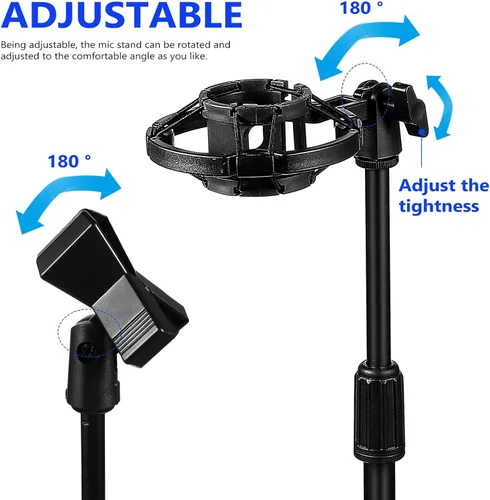 Vista 5 de Toyvian Soporte de micrófono de escritorio ajustable con base estable y soporte de montaje de choque, soporte de mesa para micrófono de mesa que