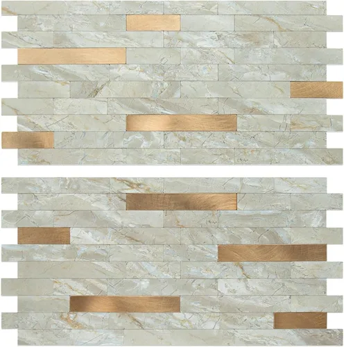 Vista 9 de AULIGET - 20 láminas de azulejos de pared de PVC autoadhesivos con aspecto de madera desgastada, para salpicadero de cocina Madera vintage + metal