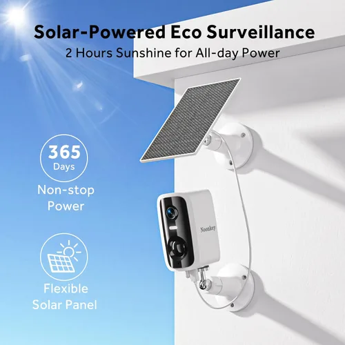 Vista 3 de Noonkey Cámara de seguridad solar de 4MP para exteriores, cámara de batería recargable inalámbrica de 5G y 2.4 GHz con foco/sirena, detección humana