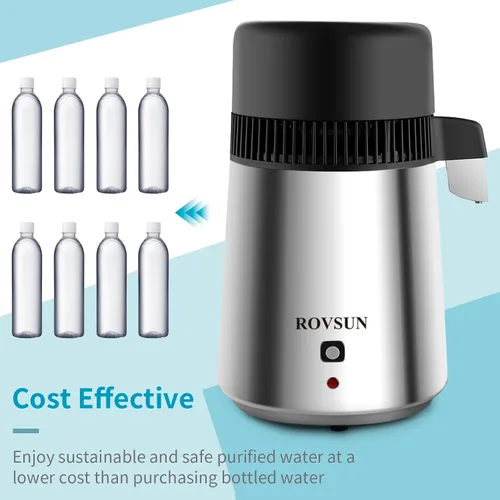 Vista 4 de Bonnlo Destilador de agua de acero inoxidable de 1.1 galones/4L con recipiente de vidrio, máquina de agua destilada de 750 W, destiladores de agua