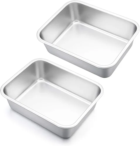 Vista 11 de E-far Sartén para lasaña pequeña, 10.6 x 8.3 x 3.2 pulgadas de profundidad, rectangular para hornear, de acero inoxidable, no tóxica y resistente