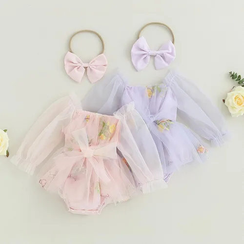 Vista 2 de Ropa de bebé niña Floral Boho Lace Romper Mameluco Mameluco Mono Mono Traje Verano Ropa Bebé Niñas