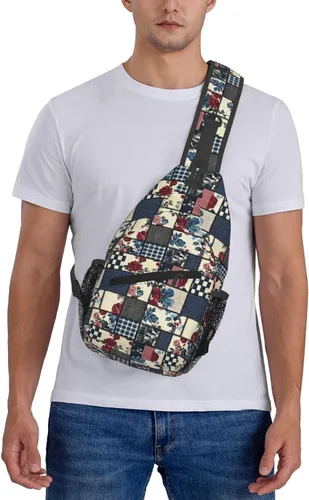 Vista 7 de Small Crossbody Bags for Women Men - Vintage Plaid Rose Print Adjustable Shoulder Bag Fanny Packs Belt Sling Bag Crossbody Purses Backpack for