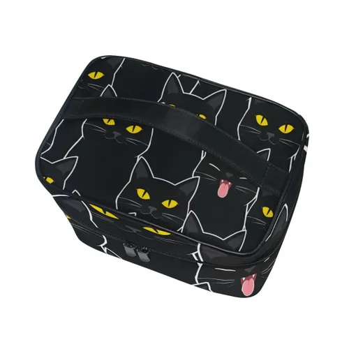 Vista 3 de senya Bolsas de maquillaje de viaje con cremallera, patrón de gatos negros, bolsa de cosméticos, bolsas de aseo y tren, bolsas de almacenamiento