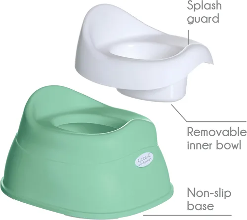Vista 4 de Little Chicks Silla de inodoro de entrenamiento para ir al baño fácil de limpiar con protector contra salpicaduras integrado, base antideslizante