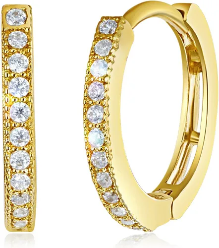 Vista 2 de Pendientes de aro de oro amarillo de 14 quilates de 0.039in de grosor, 2 tamaños diferentes disponibles