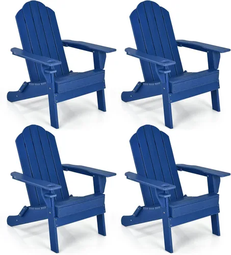 Vista 18 de Giantex Adirondack - Silla plegable para exteriores, silla de patio resistente a la intemperie de HDPE con soporte integrado para tazas, silla