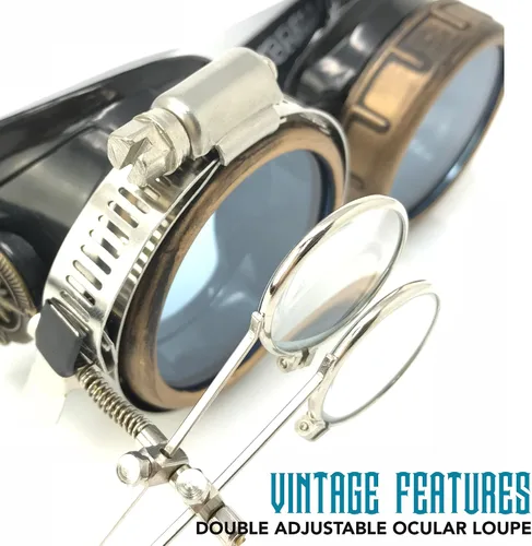 Vista 13 de Lentes estilo victoriano Steampunk con diseño de brújula, lentes de colores y lupa ocular