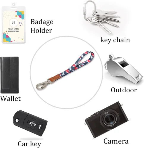 Vista 6 de RAINDEE Cordón de muñeca para llaves llavero cartera soporte de identificación teléfono celular cordón de pulsera para mujer correa de muñeca