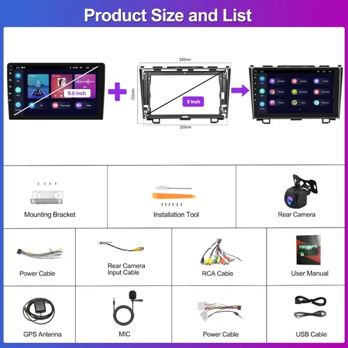 Vista 7 de Estéreo de coche 1+32G para 2007-2011 Honda CRV Radio con HiFi Apple Carplay Android Auto, pantalla táctil de 9 pulgadas con espejo Link Bluetooth