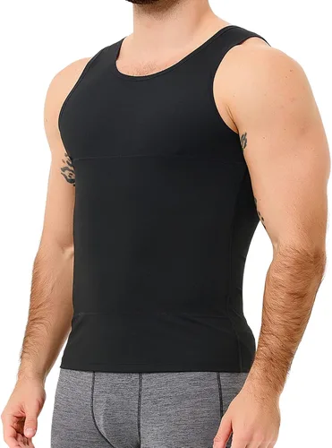 Vista 2 de TOPELLER Camisetas de compresión para hombre, faja moldeadora de pecho, control de abdomen, adelgazante, camiseta interior para entrenamiento