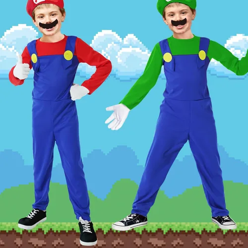 Vista 4 de SALACOOL Mario Costume for Kids-Halloween Plumber Costume for Boys with Accessory