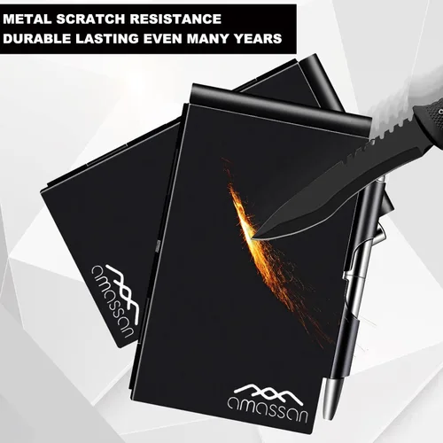 Vista 2 de Cuaderno pequeño de metal, mini bloc de notas, bloc de notas de bolsillo pequeño, estuche de aluminio con mini bolígrafo de metal y hojas de 60