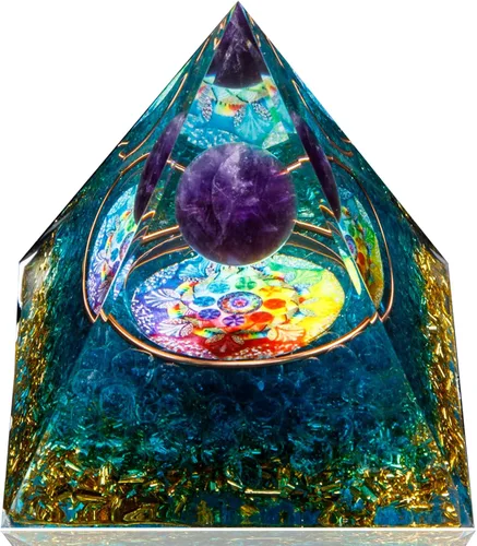 Vista 7 de Pirámide de orgón, pirámide de cristal curativo de amatista y piedras curativas de orgonita, cristales de protección, generador de energía