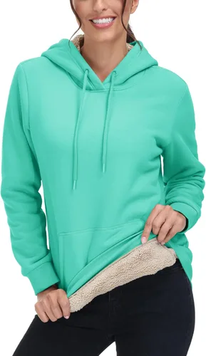 Vista 56 de MAGCOMSEN Sudaderas con capucha para mujer, con forro de sherpa, de vellón, para invierno, cálido, pesado, de algodón, con bolsillo