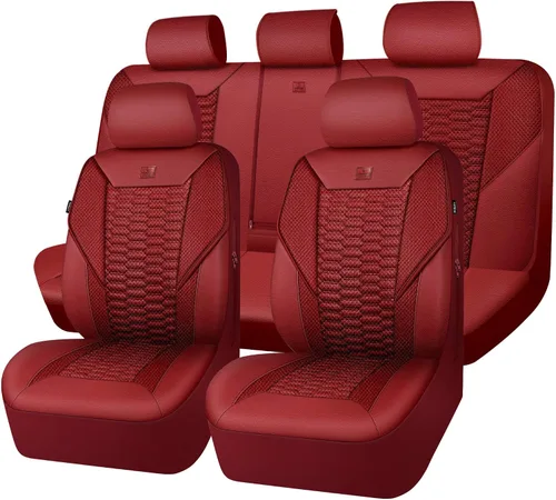 Vista 17 de CAR PASS Juego completo de fundas para asientos de coche de malla de espuma 3D de cuero, fundas para asientos de coche de malla transpirable