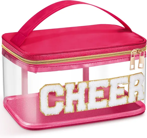 Vista 9 de Geetery Bolsa de Letras de Chenilla, Estuches de Viaje Meds Cheer Regalos para Porristas Bolsa de Cosméticos Maquillaje de Nylon Portátil Preppy